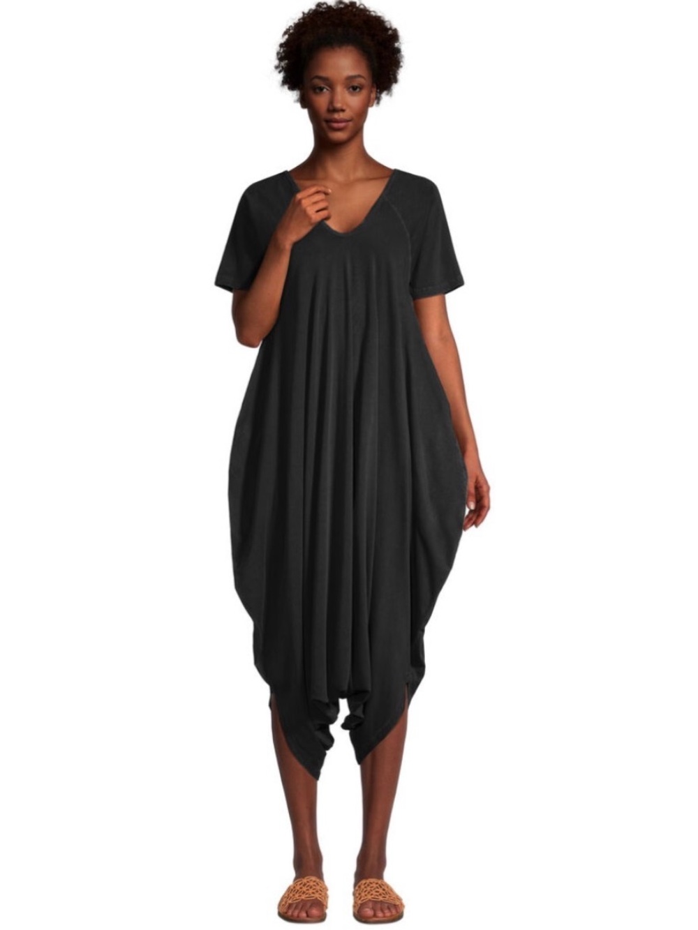 World Market Washed Black Cotton Knit V Neck Lounge Jumpsuit with Pockets S/M